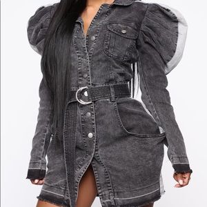 Black puff sleeve denim dress